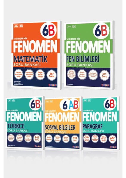 6. Sınıf 5'li B Set Türkçe - Matematik - Fen Bilimleri - Sosyal Bilgiler - Paragraf Soru Bankası