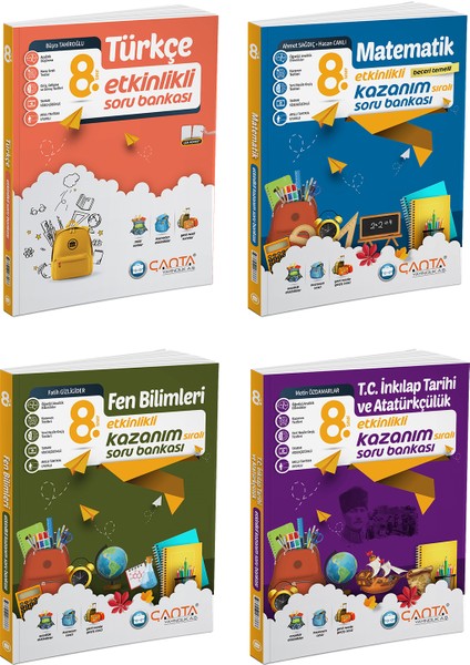 8. Sınıf Kazanım Soru Bankası 4’lü Set Türkçe – Sosyal Bilgiler – Matematik - T.C. İnkılap Tarihi ve Atatürkçülük