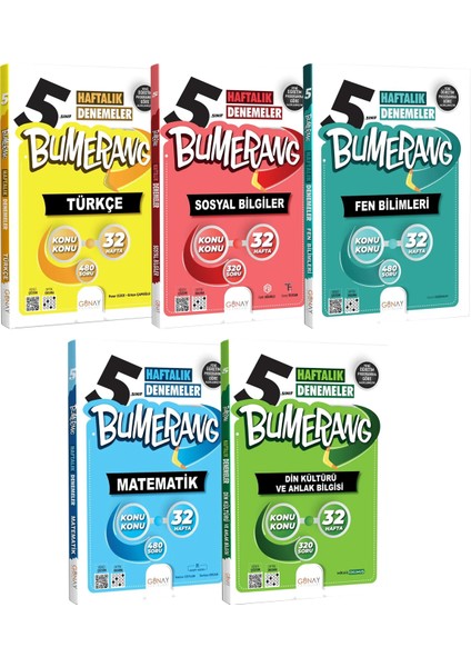 2025 Günay Yayınları 5.sınıf Bumerang 32’lik Haftalık Denemeleri 5'li Set