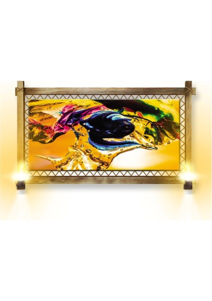 Rustik Işıklı Sarı Soyut Kanvas Rustik Tablo O