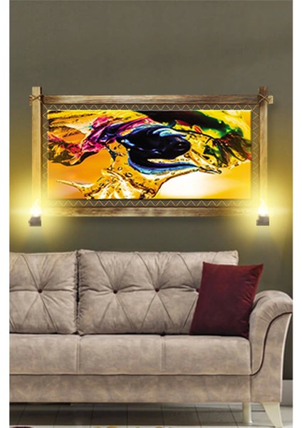 Rustik Işıklı Sarı Soyut Kanvas Rustik Tablo O modelleri