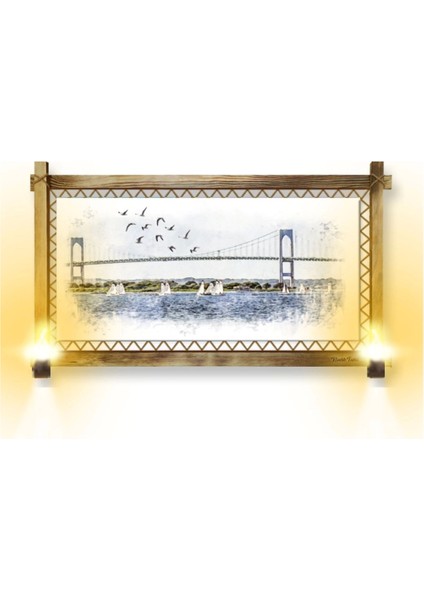 Rustik Işıklı Istanbul Köprü Kanvas Rustik Tablo B