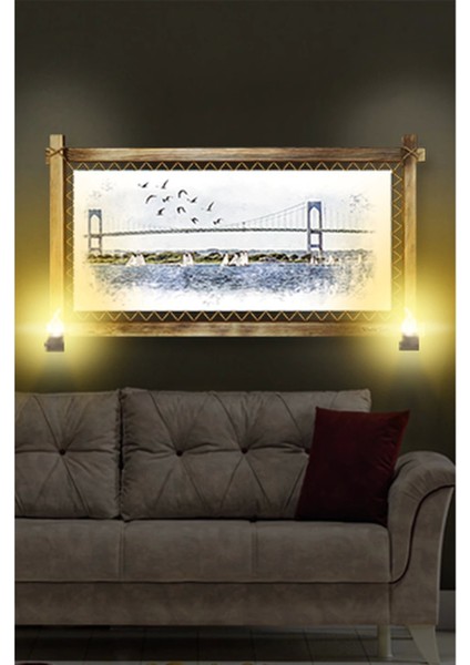 Rustik Işıklı Istanbul Köprü Kanvas Rustik Tablo B fiyatları