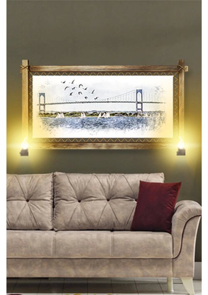 Rustik Işıklı Istanbul Köprü Kanvas Rustik Tablo B modelleri