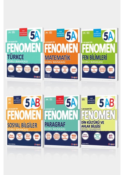 5. Sınıf 6'lı Set MatematikA - Fen BilimleriA - TürkçeA - Sosyal BilgilerA - ParagrafA - Din Kültürü ve Ahlak BilgisiAB