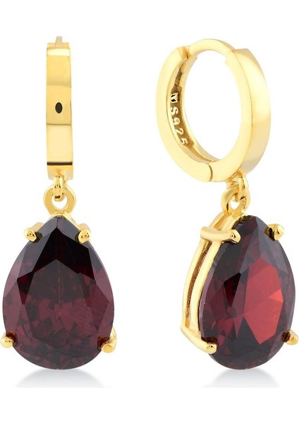 Garnet Zirconia Taşlı Damla Kesim Küpe