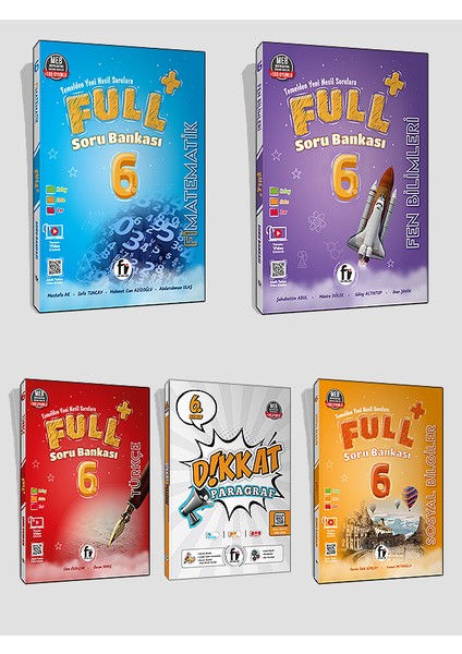 6. Sınıf Full+ 5'li Soru Bankası Set Matematik - Fen Bilimleri - Türkçe - Sosyal Bilgiler – Dikkat Paragraf