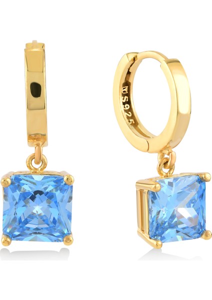 Aquamarine Zirconia Taşlı Kare Kesim Küpe