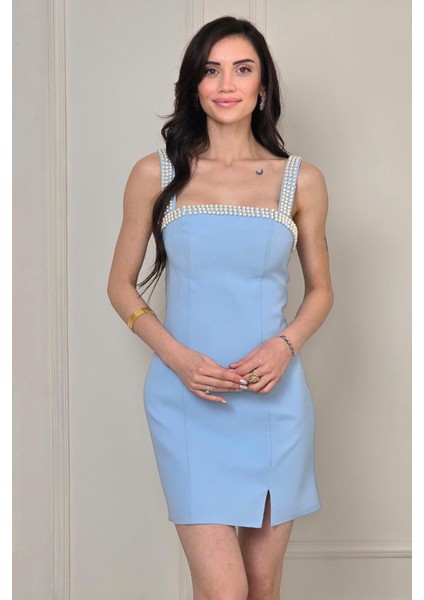 Mavi Kare Yaka Incili Mini Abiye 58365