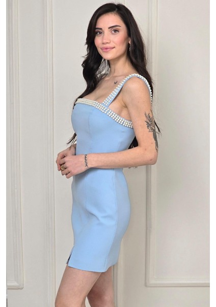 Mavi Kare Yaka Incili Mini Abiye 58365 fırsatları