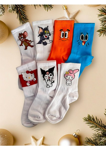 7’li Karakterli Kuromi Hello Kitty Neşeli Kolej Tenis Çorap