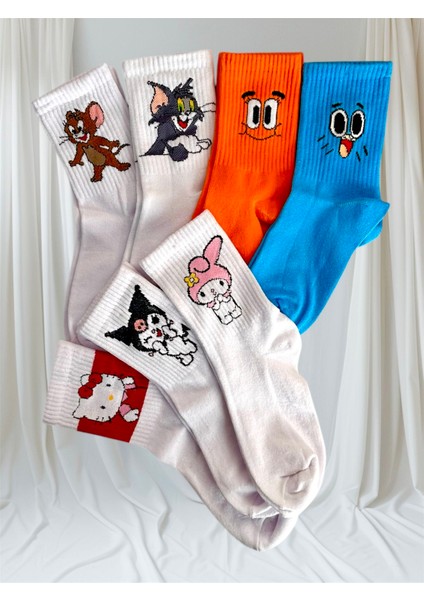 7’li Karakterli Kuromi Hello Kitty Neşeli Kolej Tenis Çorap