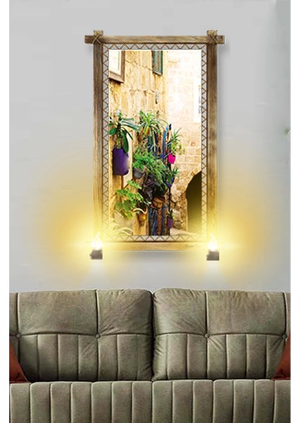 Rustik Işıklı Saksı Kanvas Rustik Tablo K modelleri