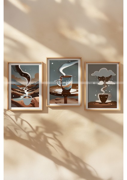 Kahve ve Doğa Temalı 3'lü Ahşap Çerçeveli Tablo SETI-21 x 30