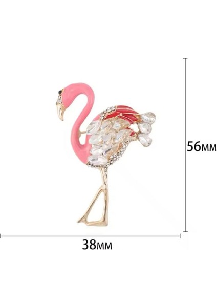 Pembe Renk Mineli Zirkon Taşlı Altın Renk Tasarım Flamingo Broş fırsatları