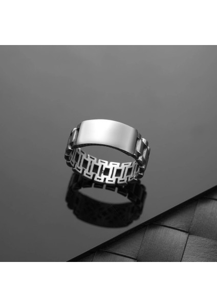 925 Ayar Gümüş Rolex Zincir Motifli Üstü Kişiselleştirilebilir Erkek Yüzüğü