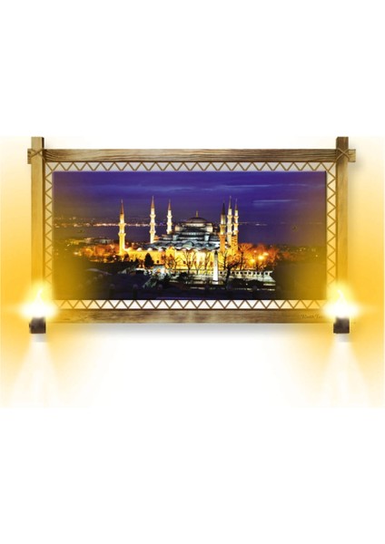 Marsilyan- Rustik Işıklı Camii Kanvas Rustik Tablo B