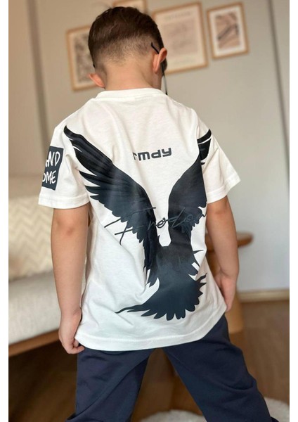 Erkek Çocuk Önü Fredoom Yazı Baskı Arkası Kartal Figürlü T-Shirt Siyah Eşofman Takım fiyatları