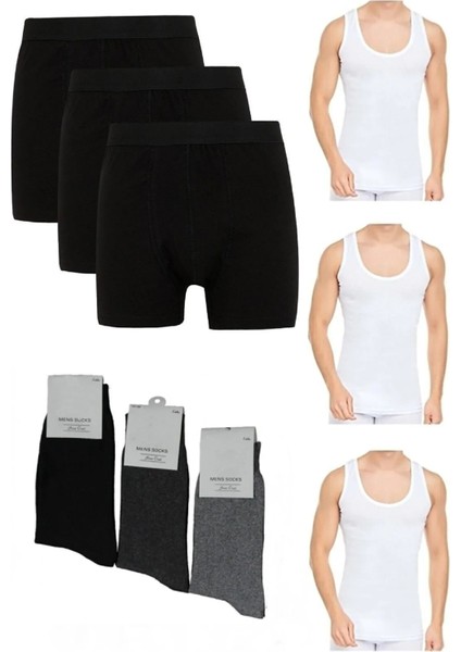 Toplam 9 Parça Atlet - Boxer - Çorap Takımı 3 Boxer 3 Atlet 3 Çorap