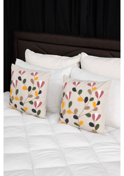 Flower Keten Punch Nakışlı 2'li Kırlent Kılıfı 42 x 42 - Renkli fırsatları
