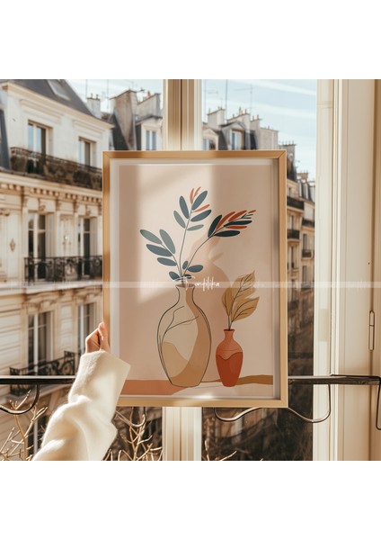 Minimalist Vazolar Temalı 3'lü Ahşap Çerçeveli Tablo Seti 21 x 30