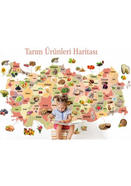 Tarım Ürünleri Yerli Malı Haftası Türkiye Haritası Duvar KAĞIDI-1046 fırsatları