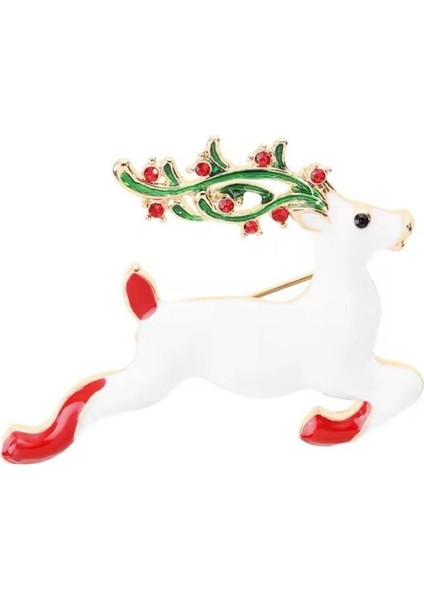 Renkli Mineli Zirkon Taşlı Altın Renk Şık Geyik Broş