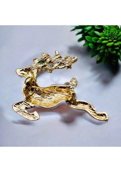 Renkli Mineli Zirkon Taşlı Altın Renk Şık Geyik Broş fiyatları