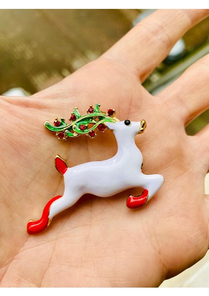 Renkli Mineli Zirkon Taşlı Altın Renk Şık Geyik Broş modelleri