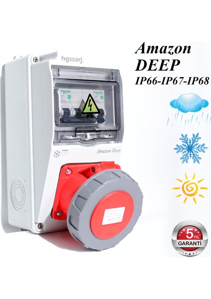 Amazon Deep, IP66-IP67-IP68, Trifaze Elektrikli Araç Kombinasyon Kutusu, 5X32A + 1X16A - Sigorta Markası Seçeneği - 5 Yıl Garanti