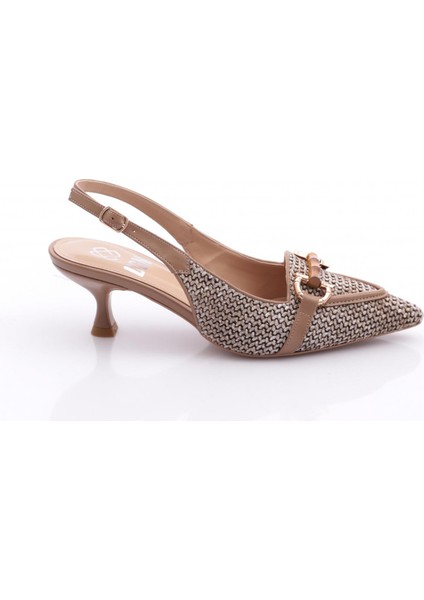 5850 Kadin Aksesuarli Sivri Burun Topuklu Ayakkabi
