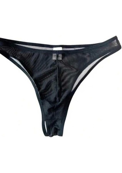 Erkek Biyeli Siyah Transparan Brazillian Slip