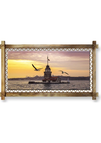 Kız Kulesi LED Işıklı Rustik Kanvas Tablo B