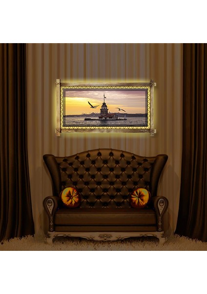 Kız Kulesi LED Işıklı Rustik Kanvas Tablo B fiyatları