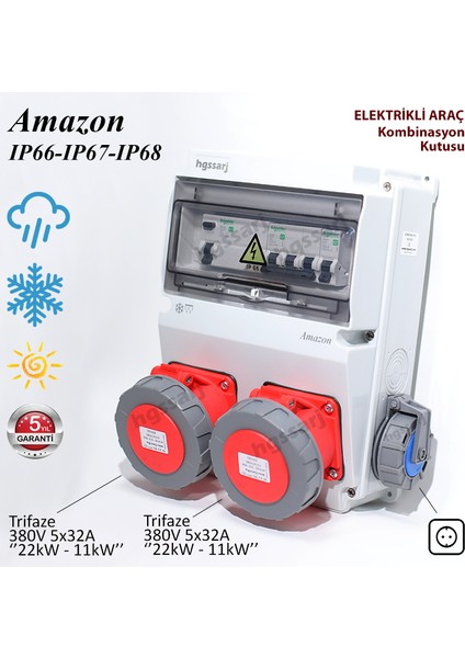Amazon IP66-IP67-IP68 Trifaze Elektrikli Araç Kombinasyon Kutusu, 5X32A + 5X32A + 1X16A - 5 Yıl Garanti