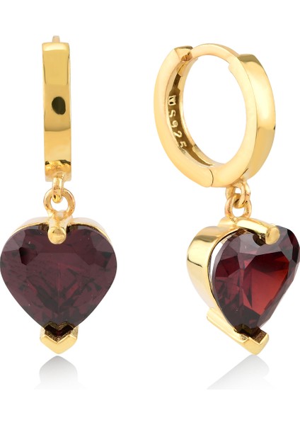 Garnet Zirconia Taşlı Kalp Kesim Küpe