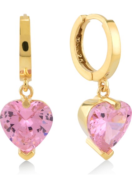 Pink Zirconia Taşlı Kalp Kesim Küpe