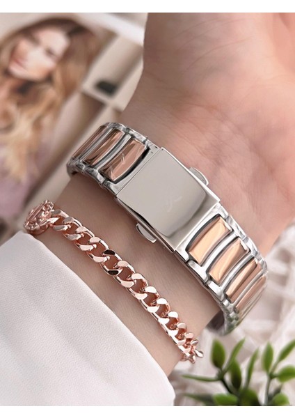 Çelik Kordon 30 mt Suya Dayanıklı Kadın Kol Saati+Bileklik BFG.10788.X8 modelleri