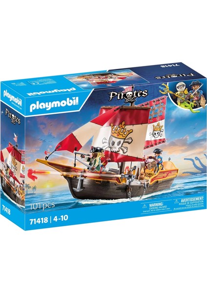 Playmobil Pirates 71418 Korsan Gemisi, Açık Denizlerde Heyecan Verici Maceralar, Teleskop, Pusula ve Toplar Gibi Kapsamlı Aksesuarlar, 4 Yaş ve Üzeri Çocuklar Için Oyuncak