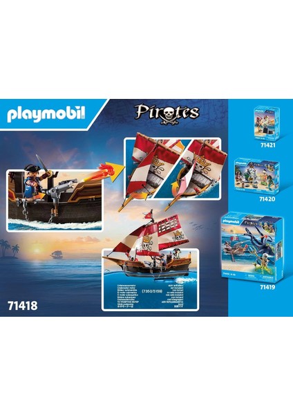 Playmobil Pirates 71418 Korsan Gemisi, Açık Denizlerde Heyecan Verici Maceralar, Teleskop, Pusula ve Toplar Gibi Kapsamlı Aksesuarlar, 4 Yaş ve Üzeri Çocuklar Için Oyuncak indirimleri