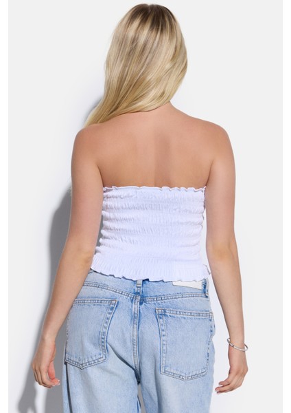 Büzgülü Straplez Crop Bluz