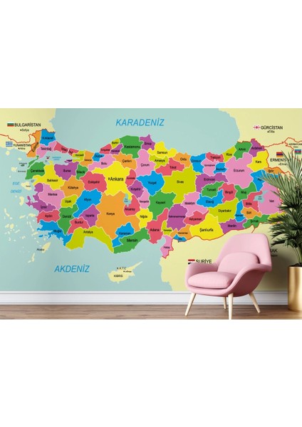 Türkiye Haritası Sınır Komşulu Eğitici Dekoratif Duvar KAĞIDI-3085 modelleri