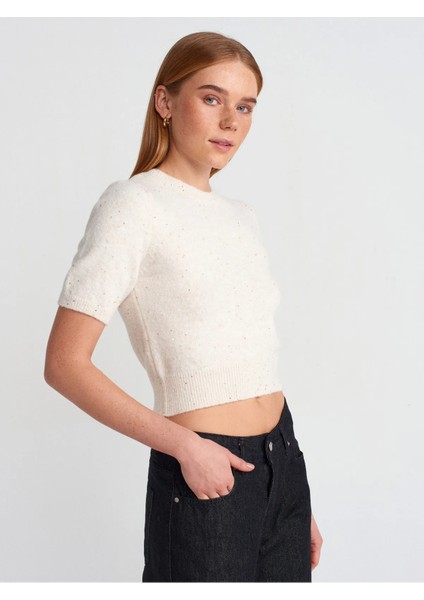 10703 Bisiklet Yaka Pullu Simli Triko Kazak