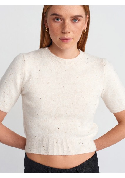 10703 Bisiklet Yaka Pullu Simli Triko Kazak fırsatları