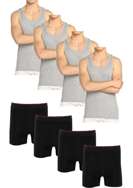 Ekonomik Erkek 4'lü Pamuklu Atlet Boxer Takım Toplam 8 Parça