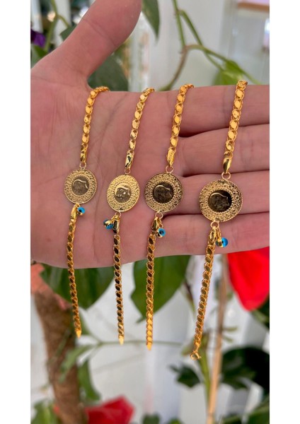 3.70 gr (Gram) Çeyrek Altın Nazar Boncuklu Künye Bileklik 14 Ayar Altın