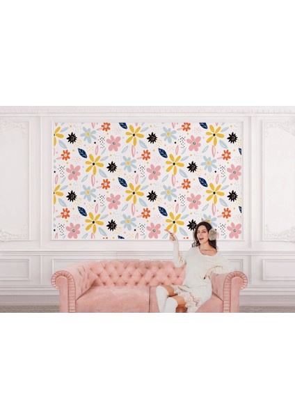 Renkli Soyut Çiçek Tasarım Duvar KAĞIDI-5520