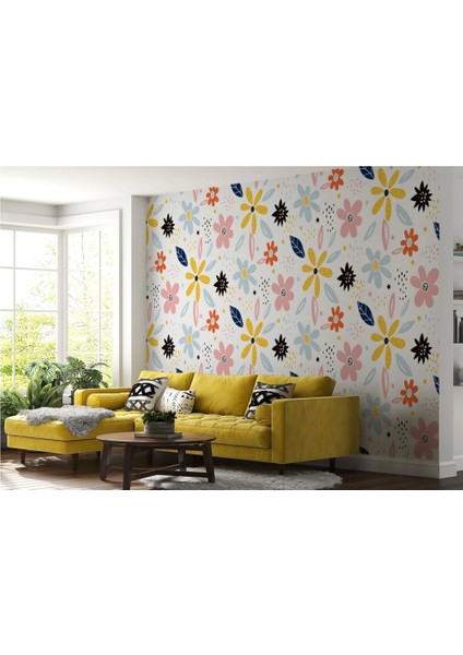 Renkli Soyut Çiçek Tasarım Duvar KAĞIDI-5520 fiyatları