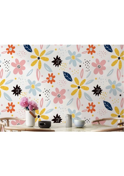 Renkli Soyut Çiçek Tasarım Duvar KAĞIDI-5520 fırsatları