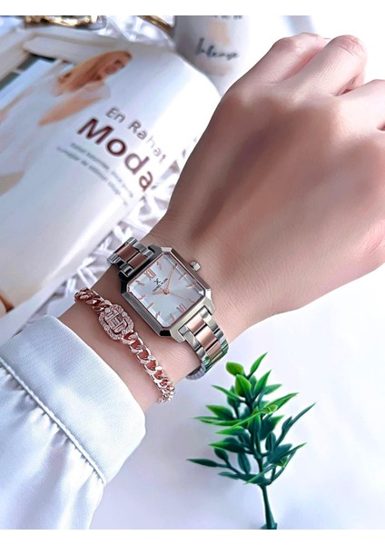 Çelik Kordon 3 Atm Suya Dayanıklı Özel Tasarım Kadın Kol Saat+Bileklik VS.BLKT.0123 fiyatları